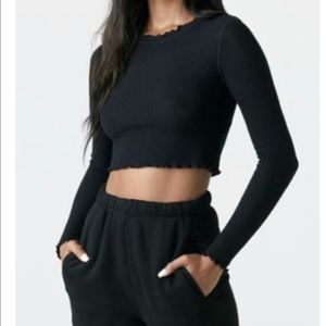 Joah brown black scalloped long sleeve XS